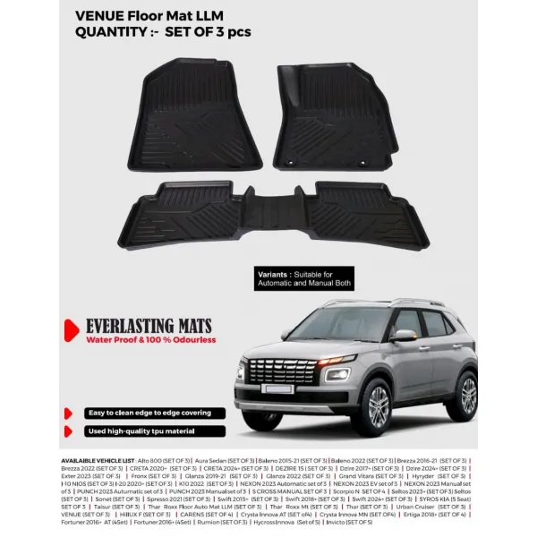 Carhatke TPU Premium LongLife Floor Mats for Hyundai Venue 2019 Onwards