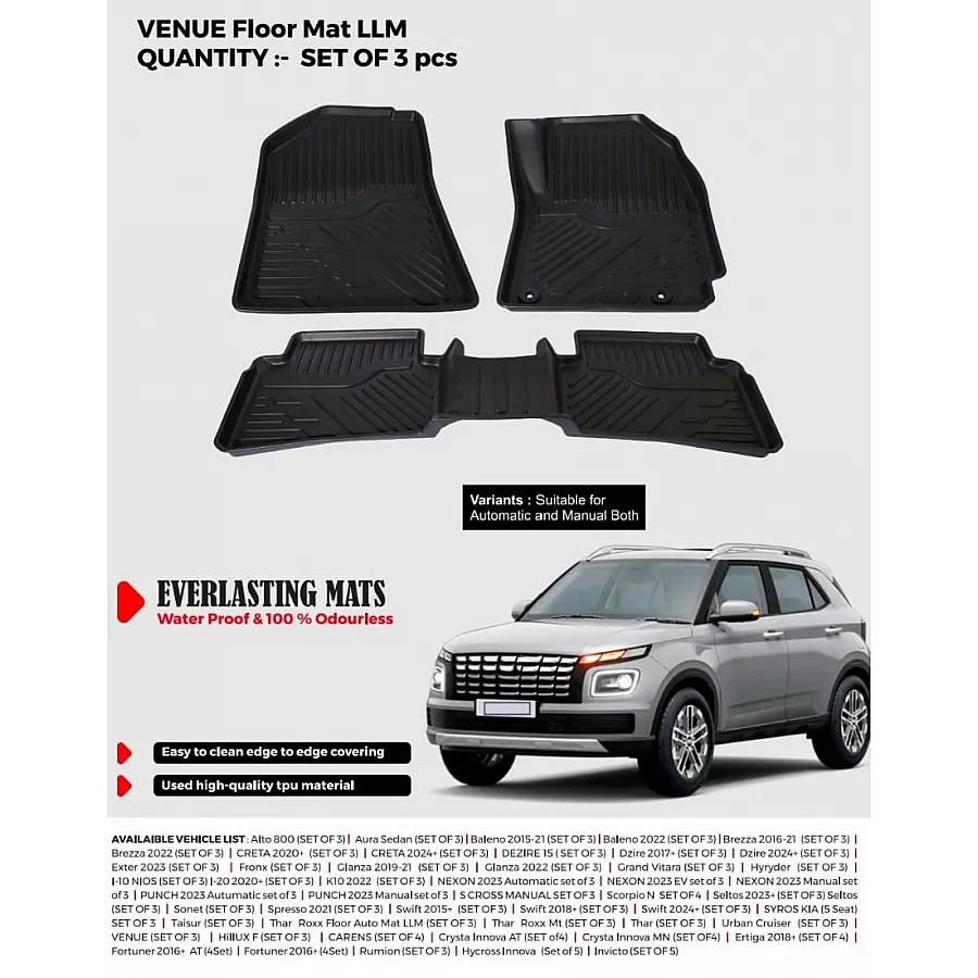 Carhatke TPU Premium LongLife Floor Mats for Hyundai Venue 2019 Onwards