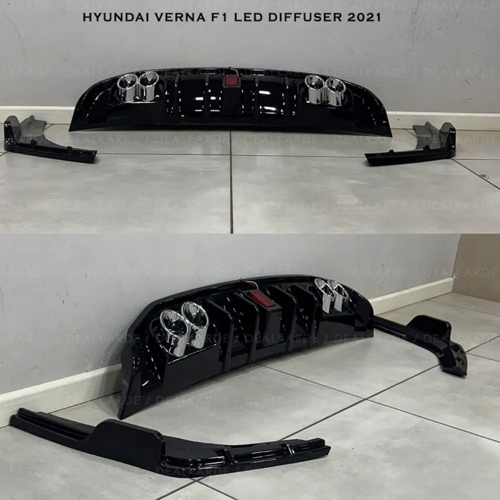 F1-Style LED Bumper Diffuser with Skirting for Hyundai Verna 2020-23