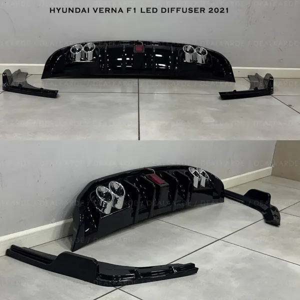F1-Style LED Bumper Diffuser with Skirting for Hyundai Verna 2020-23 F1-Style LED Bumper Diffuser with Skirting for Hyundai Verna 2020-23
