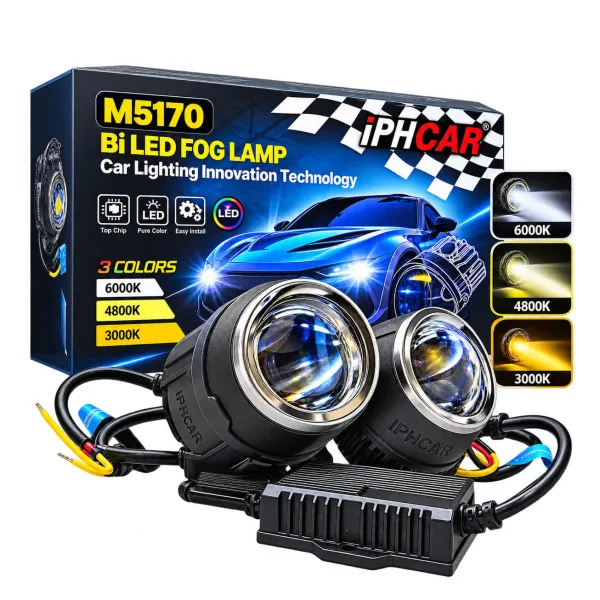 IPH Car M5170 Tri-Colour LED Fog Lamp for Cars | 2-Inch Bi-LED Projector Lights | 3 Colour Modes IPH Car M5170 Tri-Colour LED Fog Lamp for Cars | 2-Inch Bi-LED Projector Lights | 3 Colour Modes