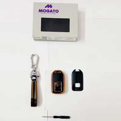 Mogato Premium Quality Soft TPU Leather Pattern Key Cover With Chain For Honda Cars - HONDA03