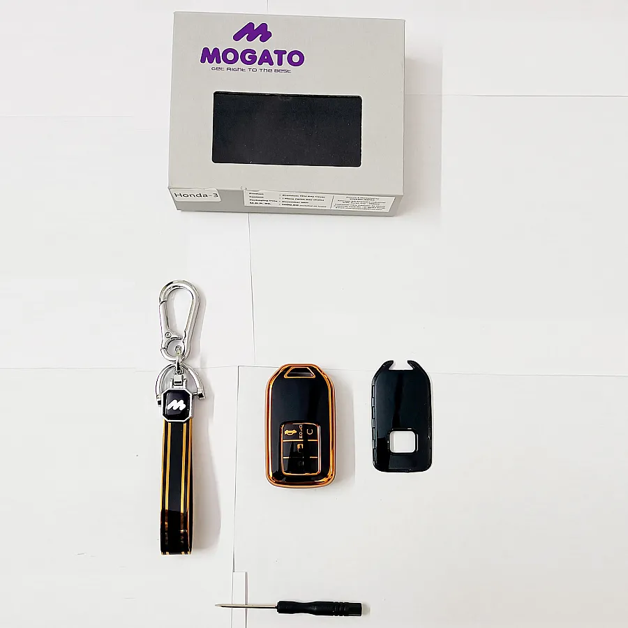 Mogato Premium Quality Soft TPU Leather Pattern Key Cover With Chain For Honda Cars - HONDA03