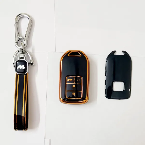 Mogato Premium Quality Soft TPU Leather Pattern Key Cover With Chain For Honda Cars - HONDA03