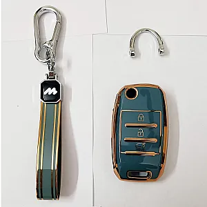 Mogato Premium Quality Soft TPU Leather Pattern Key Cover With Chain For Kia Cars - KIA02
