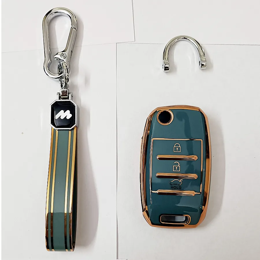 Mogato Premium Quality Soft TPU Leather Pattern Key Cover With Chain For Kia Cars - KIA02