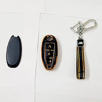 Mogato Premium Quality Soft TPU Leather Pattern Key Cover With Chain For Maruti Suzuki Cars - SUZU2