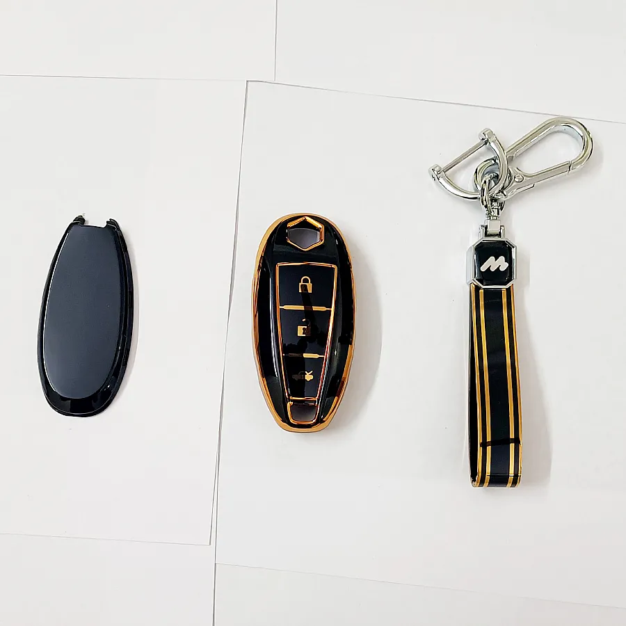 Mogato Premium Quality Soft TPU Leather Pattern Key Cover With Chain For Maruti Suzuki Cars - SUZU2
