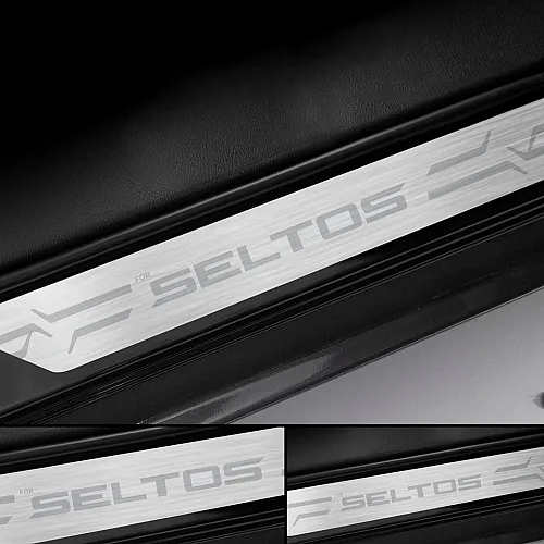 Stainless Steel Door Sill Plates For 2025 Kia Seltos – Brushed Finish (4-Pack)