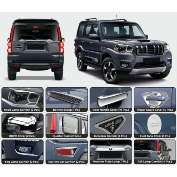 Galio Mahindra Scorpio Claasic Chrome Finish Body Show Kit - Set of 12 Item (33 Pcs.) Galio Mahindra Scorpio Claasic Chrome Finish Body Show Kit - Set of 12 Item (33 Pcs.)