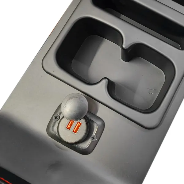 ABS Plastic Armrest With Dual USB Charging for Mahindra Thar 2020 Onwards - Black With Red Thread ABS Plastic Armrest With Dual USB Charging for Mahindra Thar 2020 Onwards - Black With Red Thread