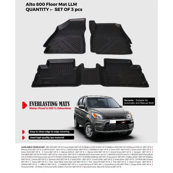 Carhatke TPU Premium LongLife Floor Mats for Maruti Suzuki Alto 800 2012 Onwards