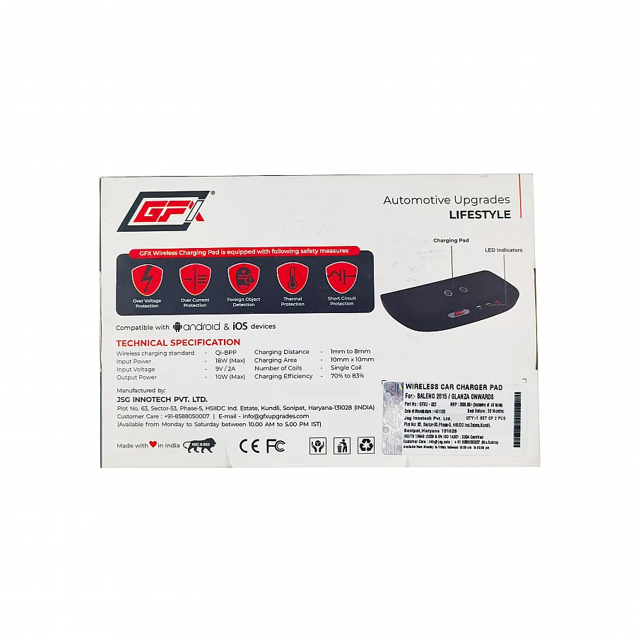 GFX Wireless Car Charger for Maruti Suzuki Baleno 2015 Onwards