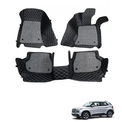 Hyundai Venue Premium Diamond Pattern 7D Car Floor Mats (Set of 3, Black)