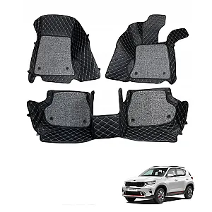 Kia Sonet Premium Diamond Pattern 7D Car Floor Mats (Set of 3, Black)