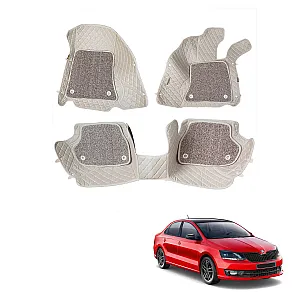 Skoda Rapid Premium Diamond Pattern 7D Car Floor Mats (Set of 3, Beige)
