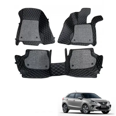 Toyota Glanza Premium Diamond Pattern 7D Car Floor Mats (Set of 3, Black)