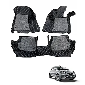 Toyota Etios Liva Premium Diamond Pattern 7D Car Floor Mats (Set of 3, Black & Beige)