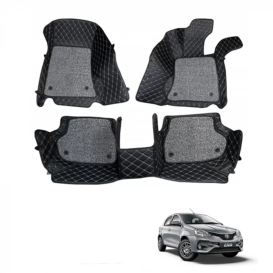 Toyota Etios Liva Premium Diamond Pattern 7D Car Floor Mats (Set of 3, Black & Beige) Toyota Etios Liva Premium Diamond Pattern 7D Car Floor Mats (Set of 3, Black & Beige)