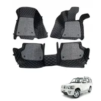 Mahindra  Scorpio 2009-2014 Premium Diamond Pattern 7D Car Floor Mats (Set of 3, Black and Beige)
