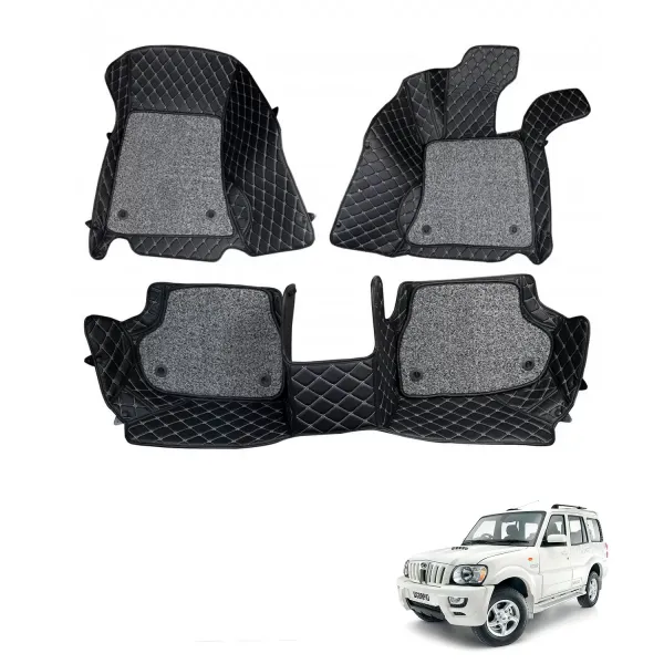 Mahindra  Scorpio 2009-2014 Premium Diamond Pattern 7D Car Floor Mats (Set of 3, Black and Beige)
