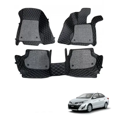 Toyota Yaris Premium Diamond Pattern 7D Car Floor Mats (Set of 3, Black)