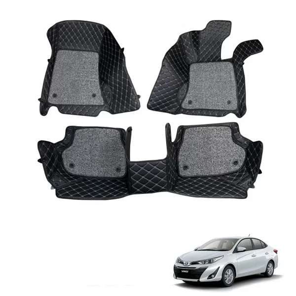 Toyota Yaris Premium Diamond Pattern 7D Car Floor Mats (Set of 3, Black)