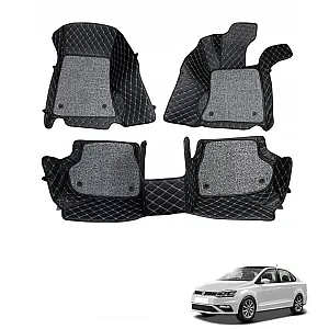 Volkswagen Vento Premium Diamond Pattern 7D Car Floor Mats (Set of 3, Black & Beige)