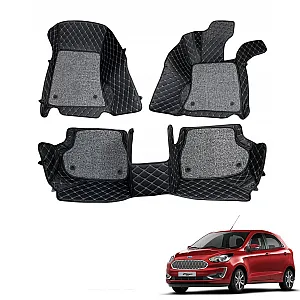Ford New Figo Premium Diamond Pattern 7D Car Floor Mats (Set of 3, Black & Beige)
