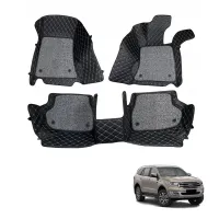 Ford New Endeavour Premium Diamond Pattern 7D Car Floor Mats (Set of 4, Black and Beige)