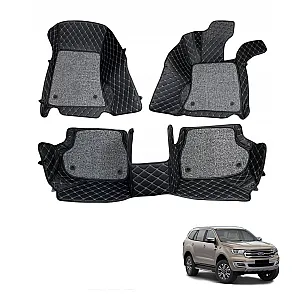 Ford New Endeavour Premium Diamond Pattern 7D Car Floor Mats (Set of 4, Black and Beige)