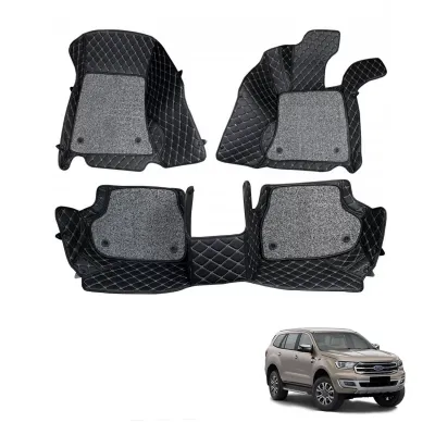 Ford New Endeavour Premium Diamond Pattern 7D Car Floor Mats (Set of 4, Black and Beige)