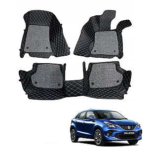 Maruti New Baleno Premium Diamond Pattern 7D Car Floor Mats (Set of 3, Black)