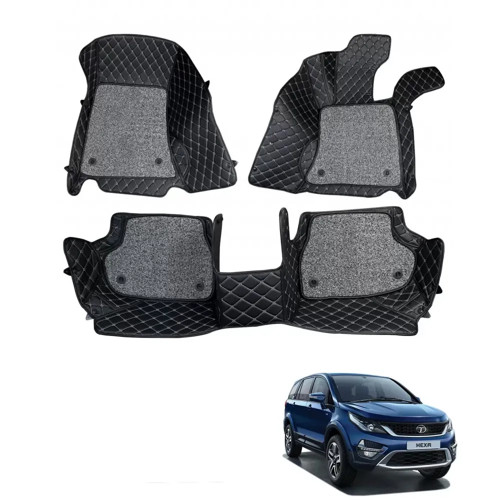 Tata Hexa 2017 Onwards Premium Diamond Pattern 7D Car Floor Mats (Set of 4, Black)