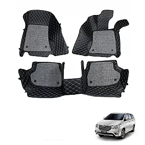 Toyota Innova Premium Diamond Pattern 7D Car Floor Mats (Set of 4, Black & Beige)