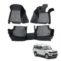 Mahindra New Scorpio 2014 Onward Premium Diamond Pattern 7D Car Floor Mats (Set of 3, Black and Beige)