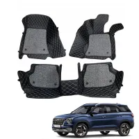 Hyundai Alcazar Premium Diamond Pattern 7D Car Floor Mats (Set of 3, Black)