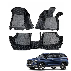 Hyundai Alcazar Premium Diamond Pattern 7D Car Floor Mats (Set of 3, Black)