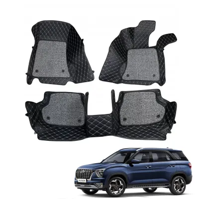 Hyundai Alcazar Premium Diamond Pattern 7D Car Floor Mats (Set of 3, Black)