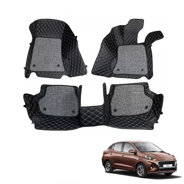 Hyundai Aura Premium Diamond Pattern 7D Car Floor Mats (Set of 3, Black) Hyundai Aura Premium Diamond Pattern 7D Car Floor Mats (Set of 3, Black)