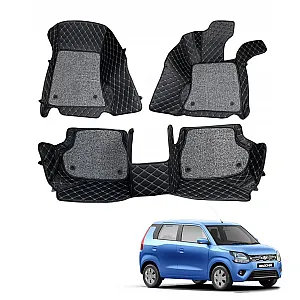 Maruti Wagon R 2019 Premium Diamond Pattern 7D Car Floor Mats (Set of 3, Black)