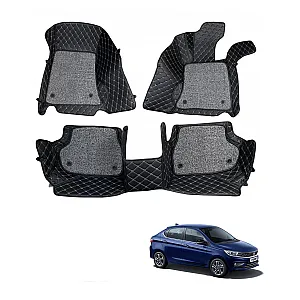 Tata Tigor 2020 Premium Diamond Pattern 7D Car Floor Mats (Set of 3, Black)