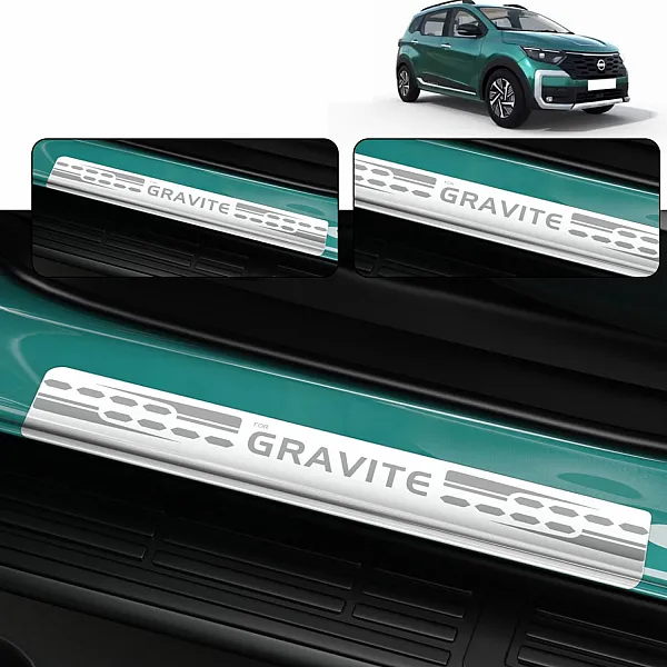 Galio Stainless Steel Door Sill Guards for Nissan Gravite 2026 Onwards Galio Stainless Steel Door Sill Guards for Nissan Gravite 2026 Onwards
