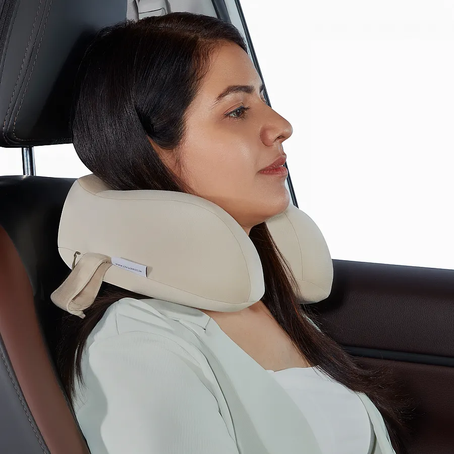 Orthopedic Travel Pillow Velvet Finish - Beige Color