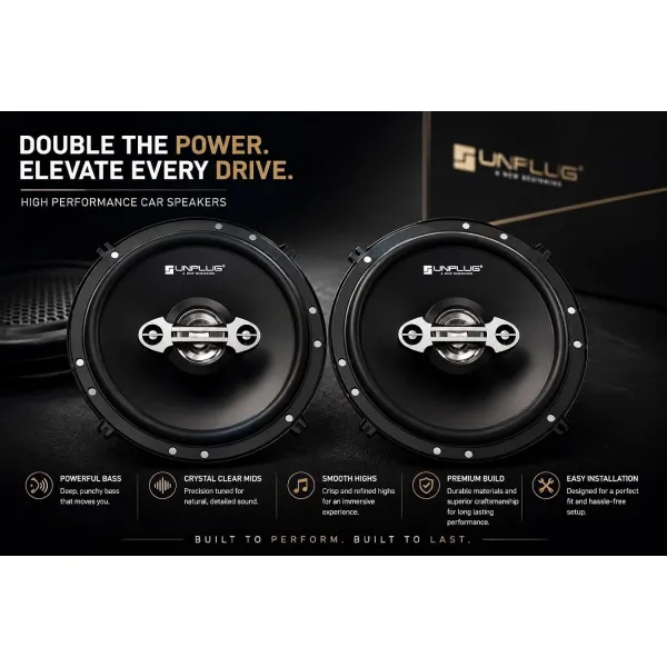Unplug 6 Inch Car Speaker Set of 2 | 2-Way Coaxial Car Speakers with 350W Max Power, 13mm Tweeter & Mica Cone Woofer | 50W RMS, 4 Ohm, 65Hz-20kHz | Door Speaker Upgrade for Car, SUV, Van & Truck Unplug 6 Inch Car Speaker Set of 2 | 2-Way Coaxial Car Speakers with 350W Max Power, 13mm Tweeter & Mica Cone Woofer | 50W RMS, 4 Ohm, 65Hz-20kHz | Door Speaker Upgrade for Car, SUV, Van & Truck