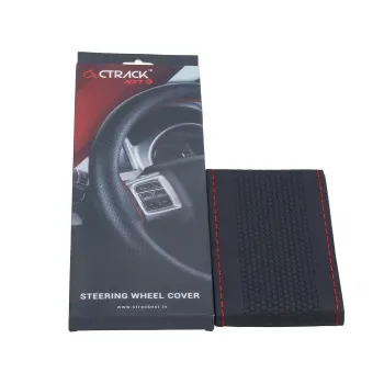 High-Quality Leather Car Steering Wheel Cover &ndash; Black with Red Stitch