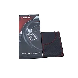 High-Quality Leather Car Steering Wheel Cover &ndash; Black with Red Stitch