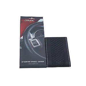 High-Quality Leather Car Steering Wheel Cover &ndash; Black with Silver Stitch