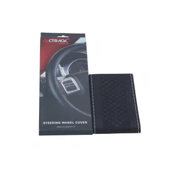 High-Quality Leather Car Steering Wheel Cover &ndash; Black with Silver Stitch