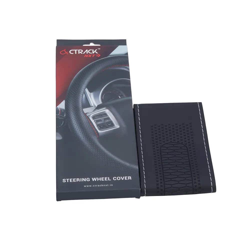 High-Quality Leather Car Steering Wheel Cover &ndash; Black with Silver Stitch